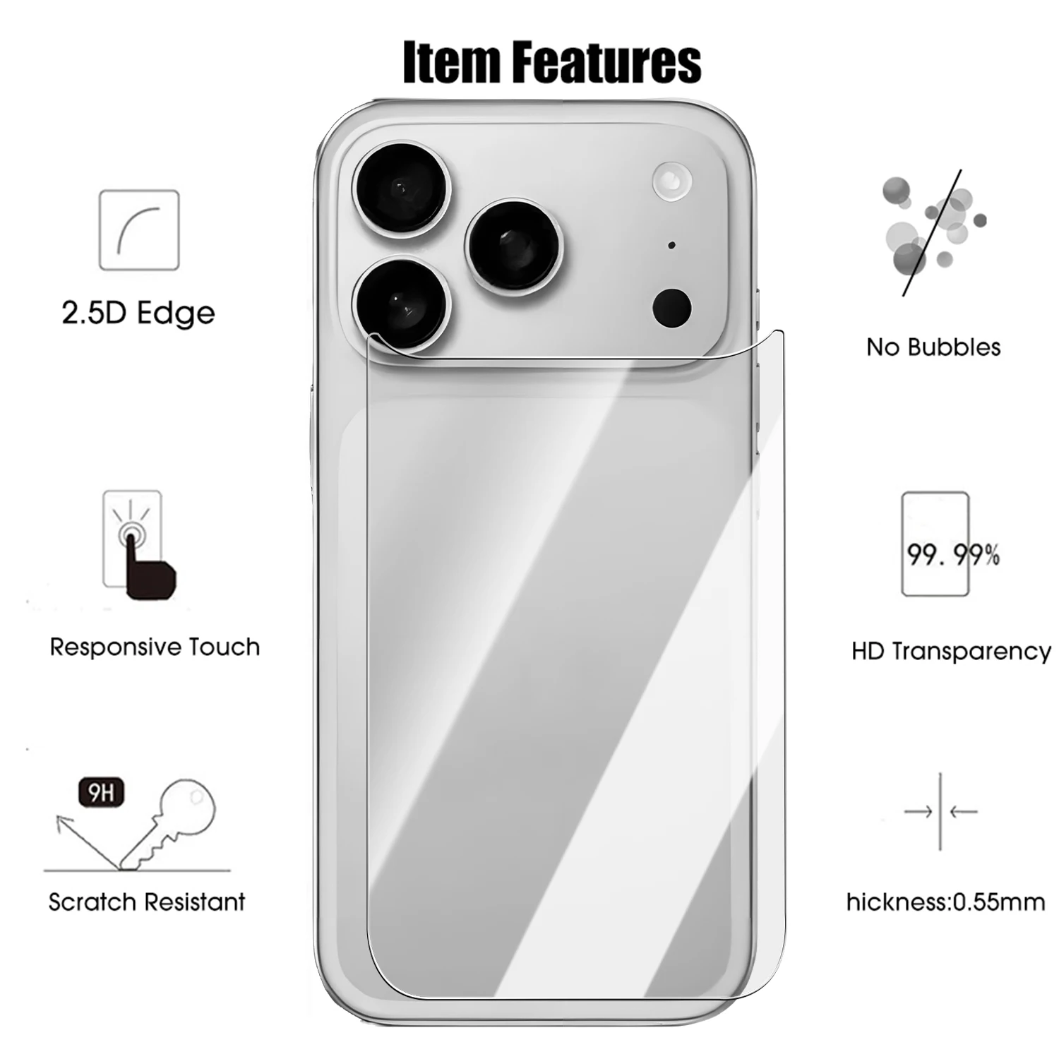 Enhanced Back Protective Tempered Glass with Camera Lens Film Protector