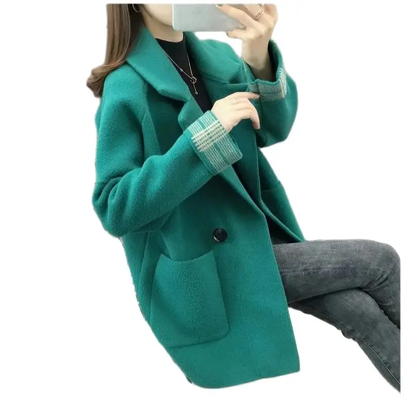 

New Women's Woolen Coat Autumn And Winter New Cardigan Suit Collar Coat Women's Slim Trend Single-Breasted Pocket Overcoat