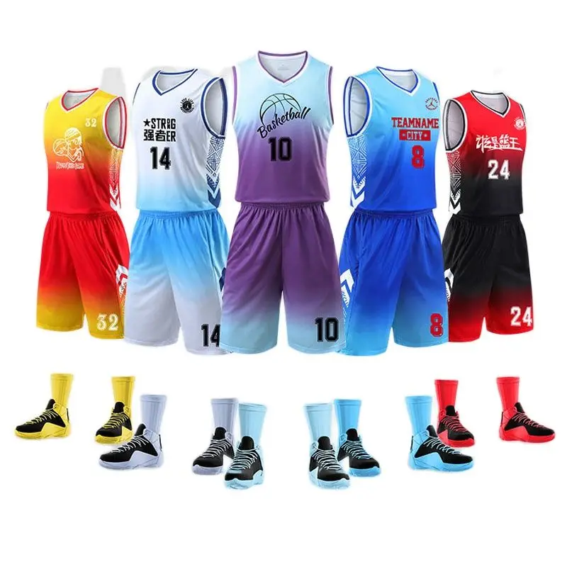 

Men Basketball Sets Uniforms Kits USA Throwback Sports Clothes Shorts Side Pockets Mens Basketball Jerseys College Tracksuits