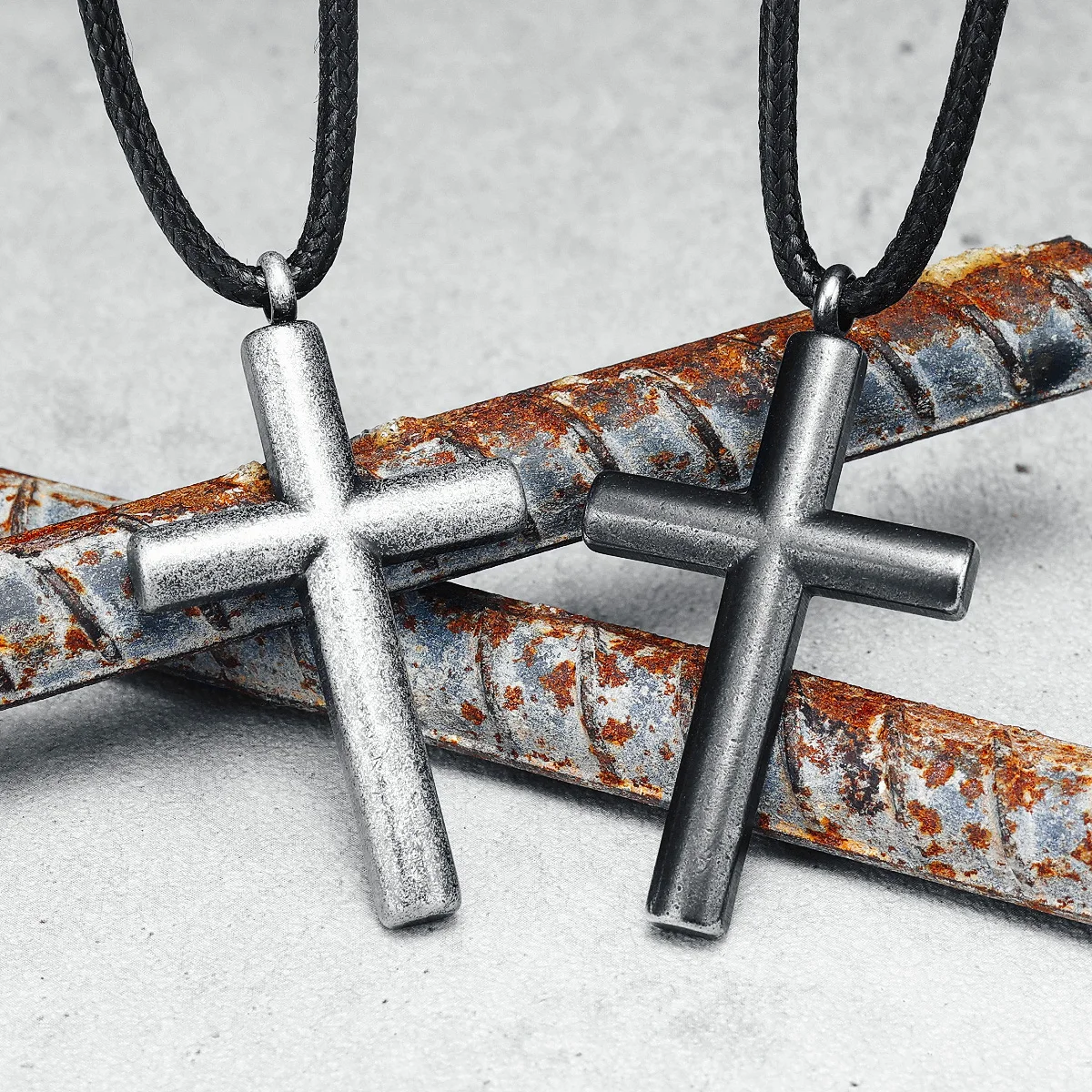 Simple Arc Cross Necklace 316L Stainless Steel Vintage Men Pendant Chain Religion Rock Punk Rap For Biker Male Jewelry Best Gift