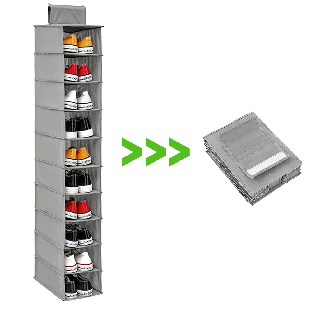 10-Layer Hanging Storage Bag 1/2PCS Foldable Space Saving Clothes Hat Shoe Organizer for Collapsible Wardrobe Sundries Organizer shoe organizer