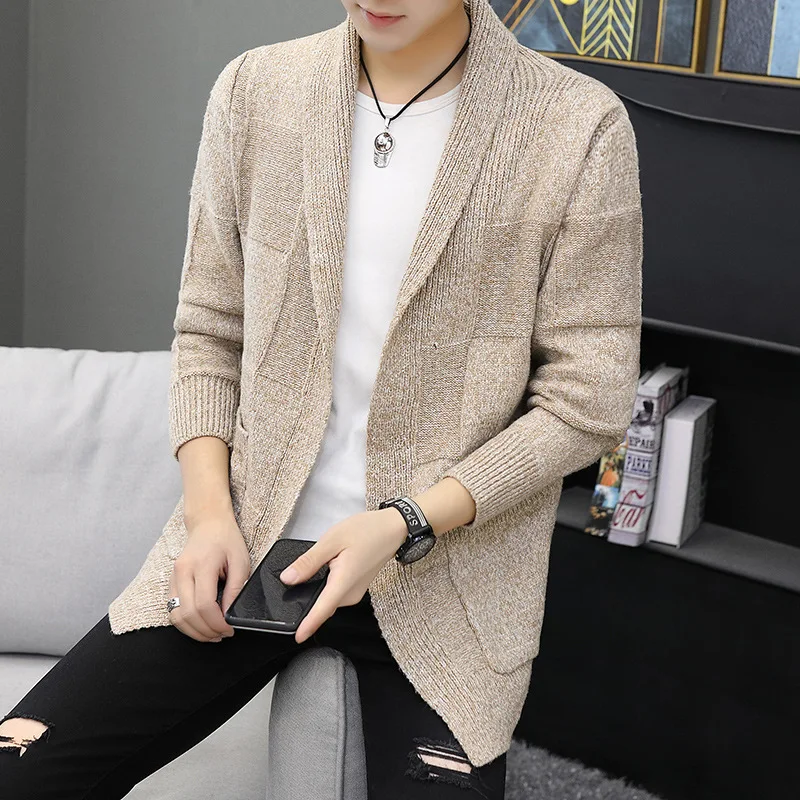 

Men's Sweater Autumn New Men Coat Medium Length Windbreaker Mens Korean Knitted Cardigan Trend Male Clothing