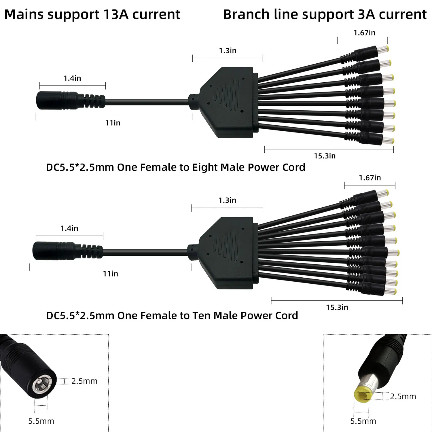 DC5.5×2.5mm Power Splitter Cable 1 Tow 2/3/4/5/8/10 Power Splitter for 19V 24V Surveillance Camera/Router Equipment DC Cable 4