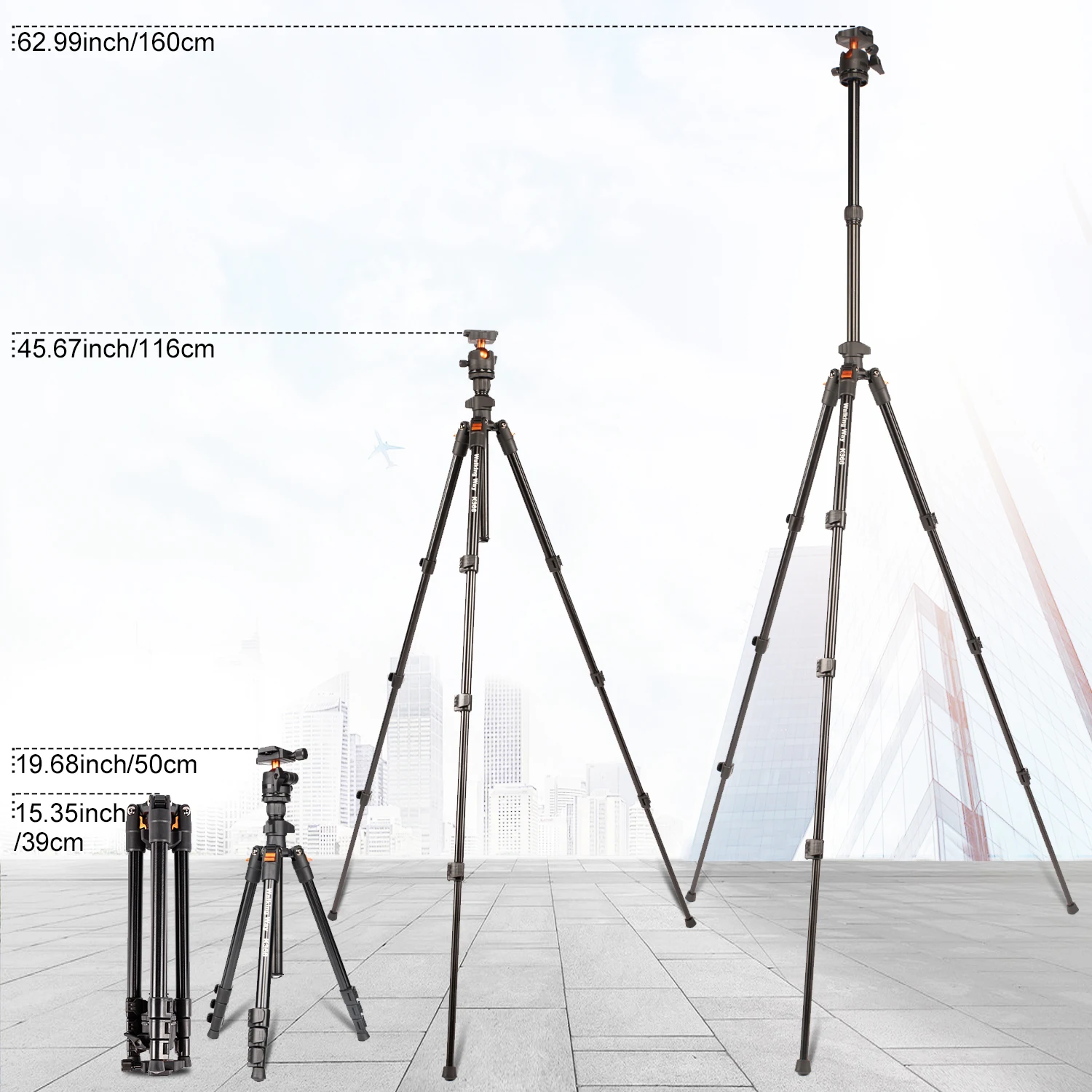 Walkingway-62.99 인치 카메라 삼각대, 알루미늄 휴대용 여행 경량 컴팩트 삼각대, 볼 헤드 포함, 카메라 프로젝터 이젤