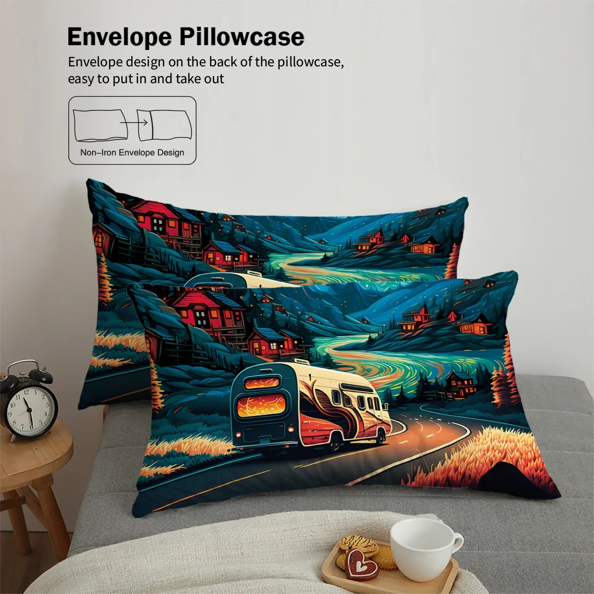 3-piece set, camping pattern printed duvet set, queen, king, double bed, party  funny and creative bedding set