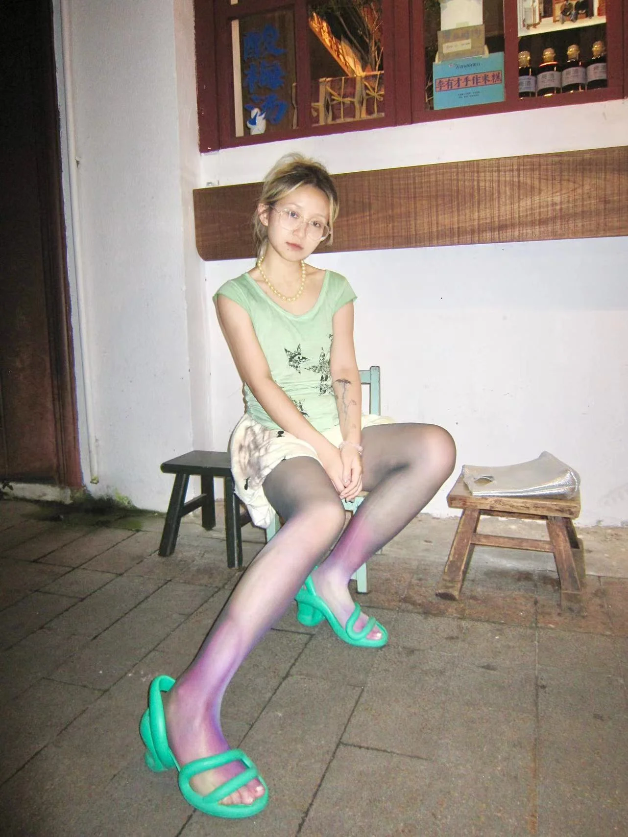 Tearful Pink and Black Original Cool Printed Stockings (Thin) Pantyhose