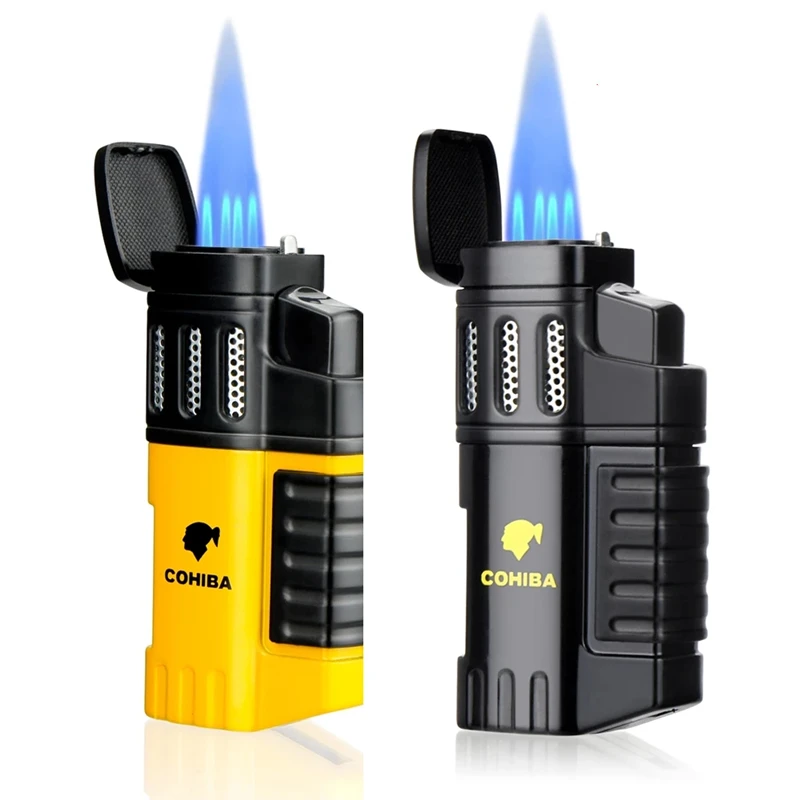 COHIBA Cigar 4 Torch Lighter Windproof Spray Flame Inflatable Visible Window Smoking Accessories Portable Gas Lighter Men's Gift