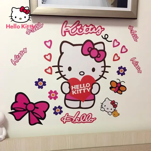 Hello Kitty Wall Stickers Bedroom Warm Cartoon Children's Room Decoration Bedside Wall Stickers Combination