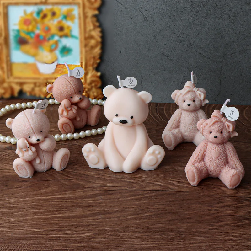Cartoon Bear 3D Silicone Candle Soap Mold DIY Plaster Sculpture Aromatherapy Decoration Birthday Party Gifts moldes de silicona