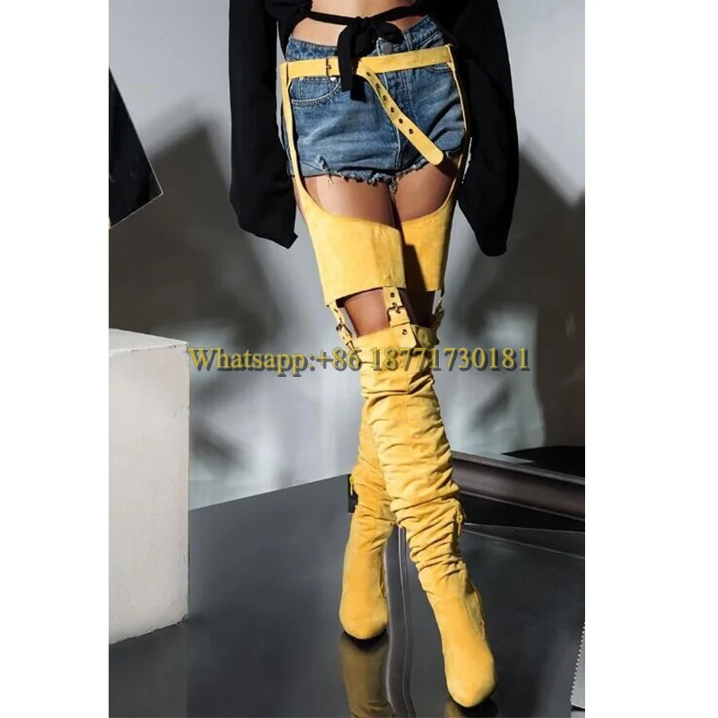 

Suede Belt Sexy High Boots Pointed Toe Thick Heel Fashion Catwalk Over the Knee Boots Spring Autumn Winter Women's Boots