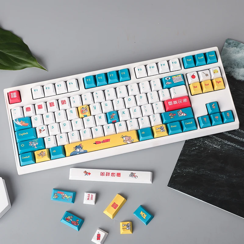 Teclas Tom Jerry Verde e Branco Anime Pbt Sublimação Keycap Cherry Perfil para Teclado Mecânico 61 68 84 87 104 108 137