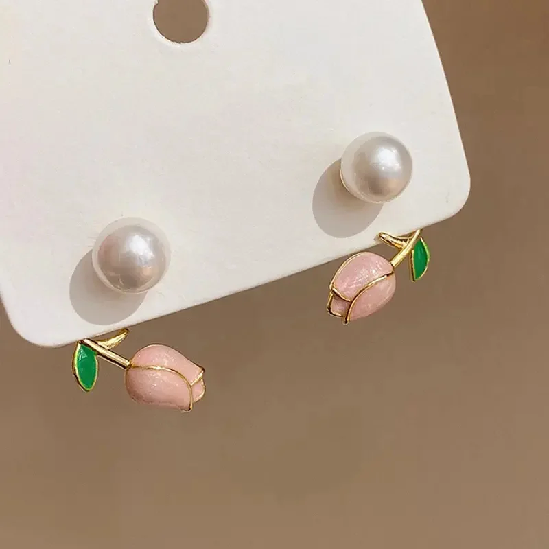 韓国【TATIANA】(silver925) present pearl rose earring Melissa Joy Manning Sterling Silver Rose Quartz Triple Drop