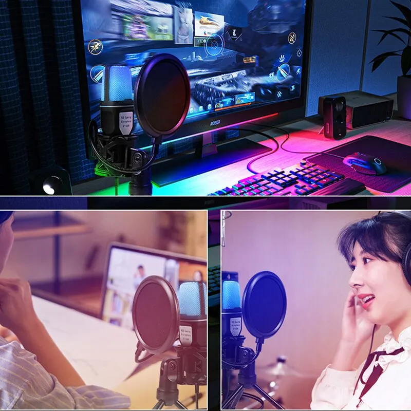 ميكروفون USB RGB Microfone مكثف سلك ميكروفون لتسجي...