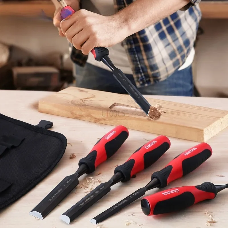 

4pc/set Percussion Chisel Wood Flat Carving Chisel Set Carpenter Shock-absorbing Impact Resistance Professional Sculpture Knife