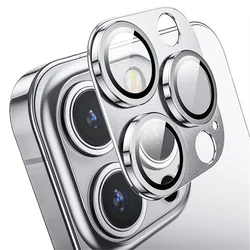 Premium Metal Camera Lens Protection Glass - Full Cover Phone Camera Glass for 16 Pro Max - 16 Pro (Silver)
