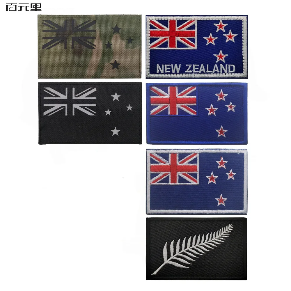 

Oceania New Zealand National Flag Embroidery Hook Loop Patch Tactical Reflective Badge Palma Banner Appliques for Clothing Decor