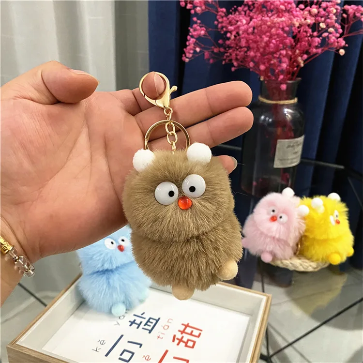 Cute Monster Pom Pom Ball Fluffy Ball Keychain Keyring Key Chain Ring Bag  Charm