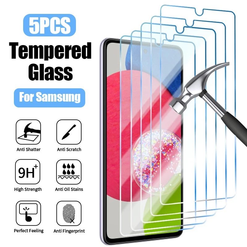 5PCS Tempered Glass For Samsung Galaxy A13 A34 A12 A53 A14 A54 A52 A23 Screen Protector For Samsung A70 A71 A51 A32 A73 A50 A33 3pcs luminous tempered glass for samsung galaxy a51 a70 a50 a71 a30 a20 a10 glowing screen protector for samsung a52 a72 glass