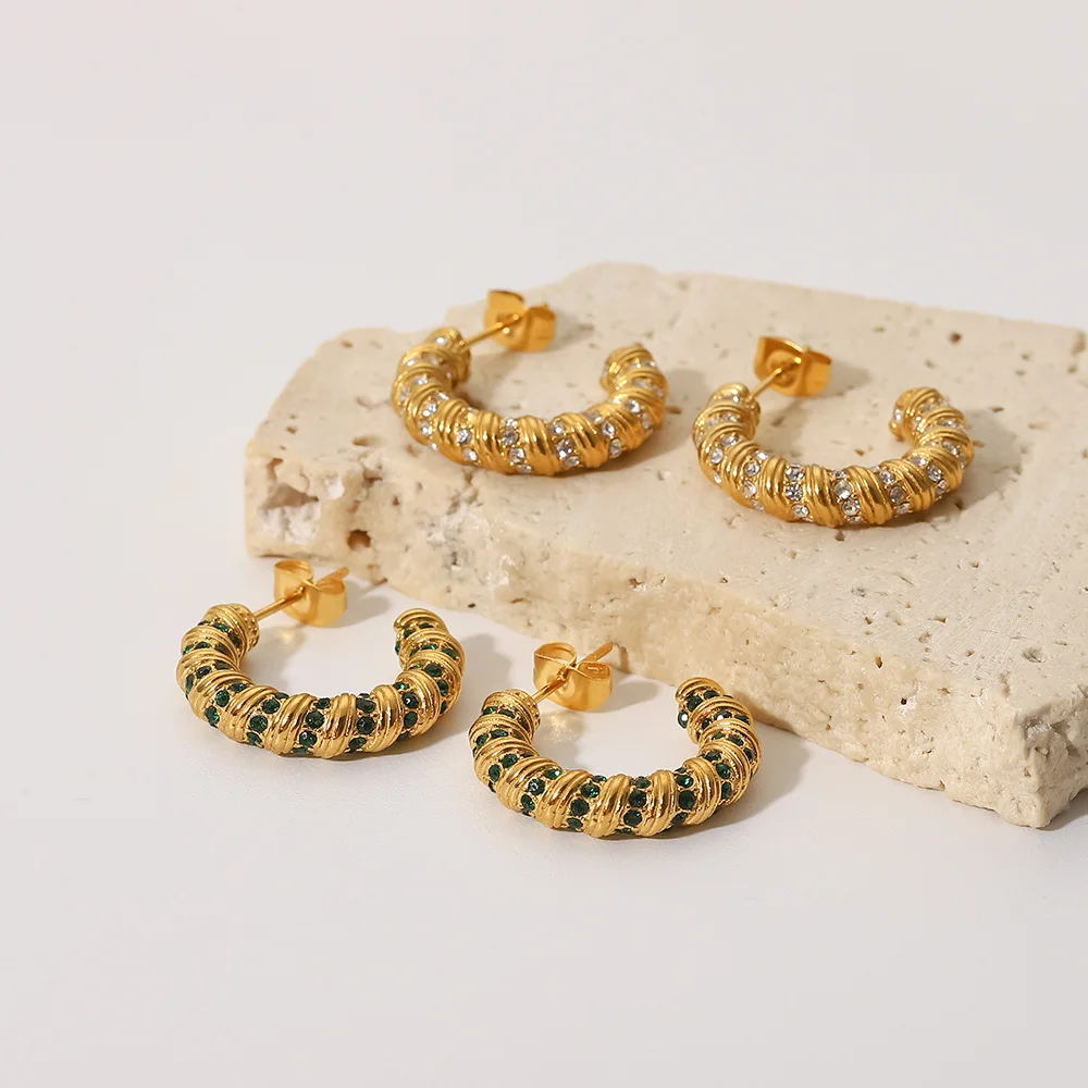 

Grie 2023 Fashion Trendy Stainless Steel C Earrings for Women 18K Gold Plated Inlay Zircon Earring Fine Jewelry Daily Gifts