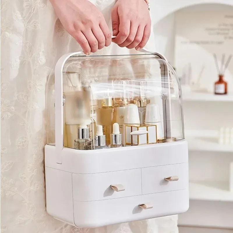 Dustproof Makeup Storage Box with Transparent Drawer Multi-layer Storage Holder for Dressing Table Skincare Jewelry Organizer