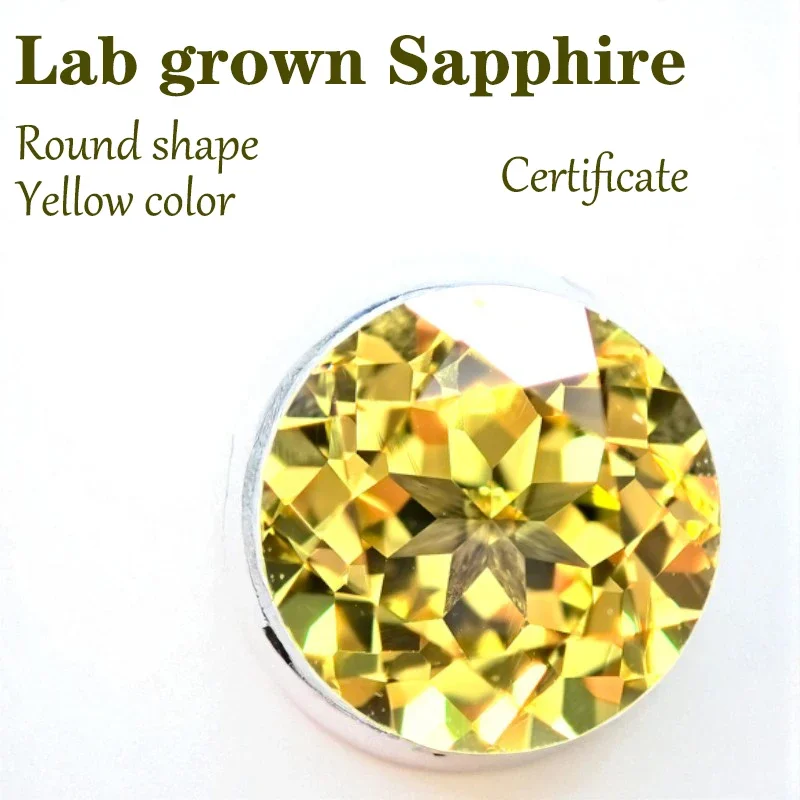 Hochwertige Laborgezüchtete Saphire in Runder Form, Gelbe Farbe, VVS1-Qualität, DIY-Charms, Schmuckherstellungsmaterialien mit Zertifikat, Fabrik-Großhandelspreise