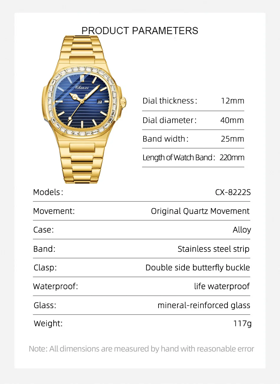 Herrenuhren Luxus Business Edelstahl Herren Quarz Datum Armbanduhren Diamant Design Herrenuhr Gold Wasserdicht Leuchtend – Detail 6