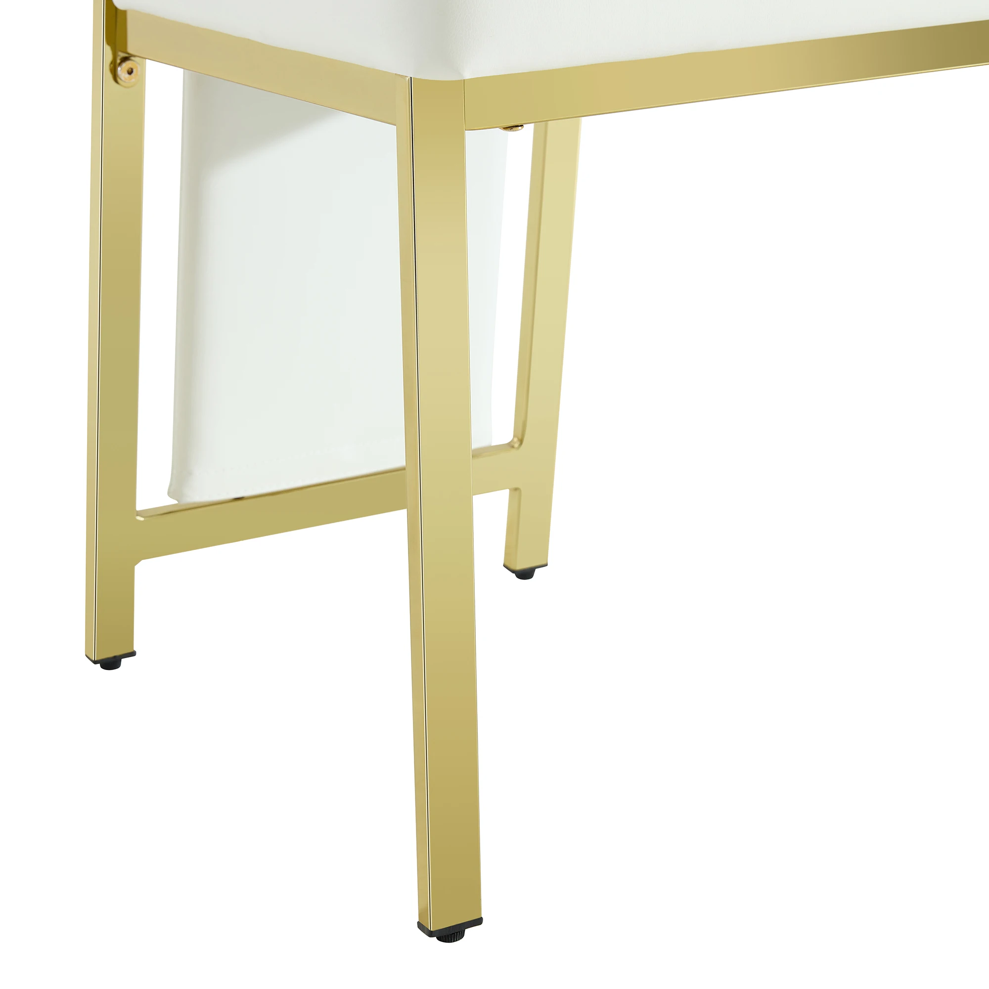 [2er-Set] Europäische minimalistische Esszimmerstühle mit Goldverzierung. Weißes PU-Leder + goldfarbener Metallrahmen, 109 cm hoch. – Detail 17