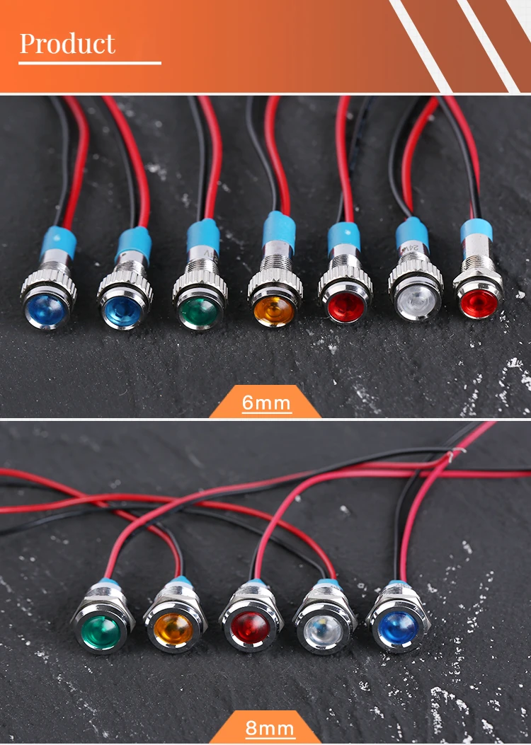 5 stücke Kleine metall anzeige licht 6/8/10/12mm wasserdichte leuchtende LED power signal licht 6V12V24V220V Draht Verbinden Lampe Pilot – Detail 7