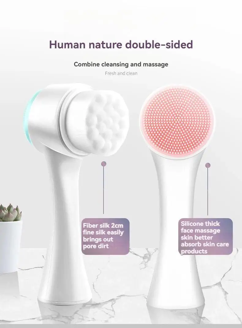 3D Manual Facial Cleansing Brush 2 in 1 Skin Care Face Brush SiliconeFacial Scrubber Dual Face Wash Brush Deep Pore Exfoliation