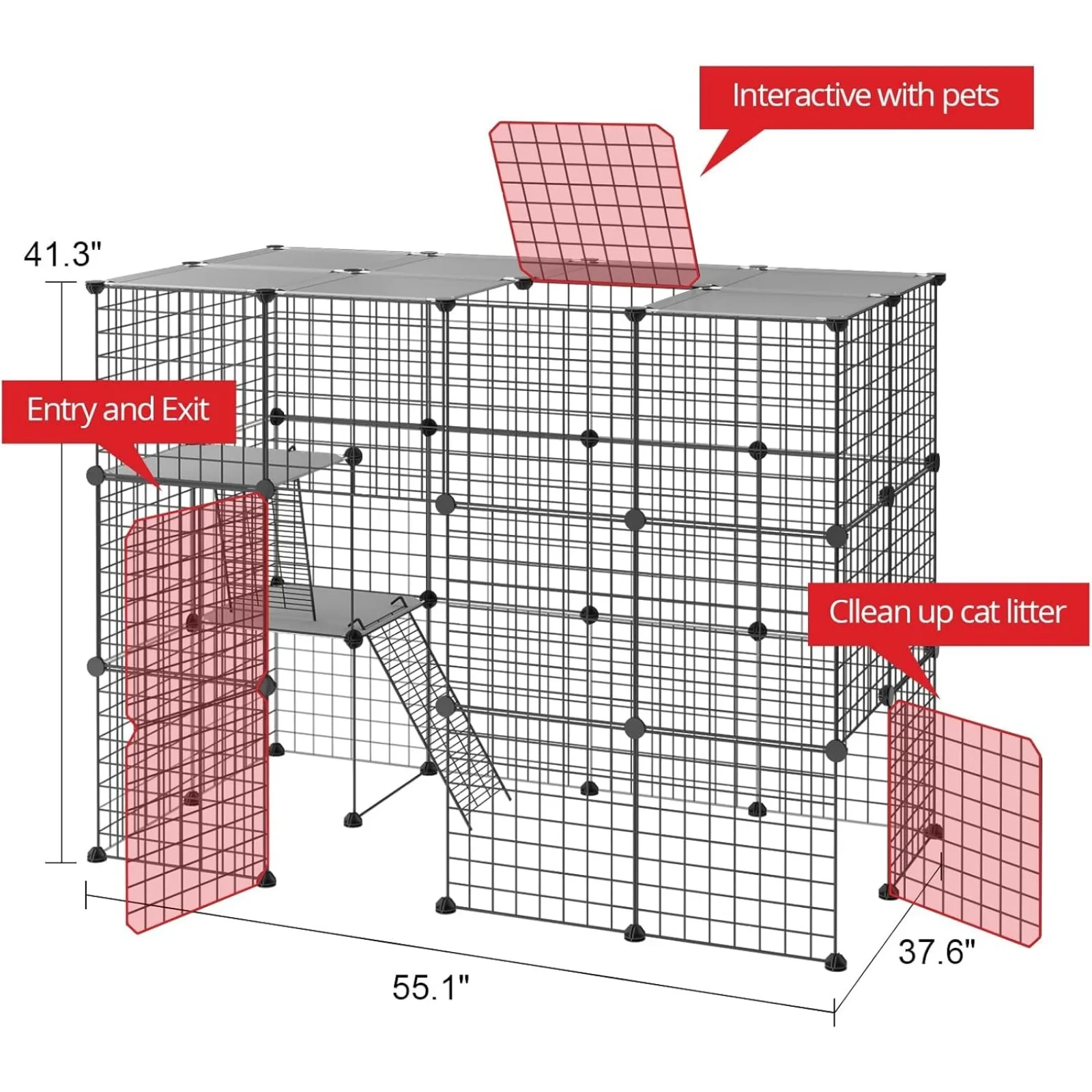 Large Cat Cage Enclosure Indoor DIY Cat Playpen Detachable Metal Wire Kennels Crate 2x3x4 Large Exercise Place Ideal for 1-3