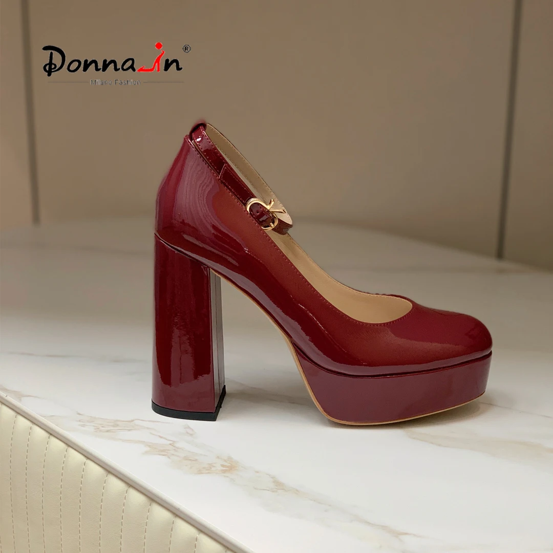 

Donna-in Elegant Ladies Platform High Heels 11.5cm Patent leather Round Toe Comfortable Women Heels Fashion Luxury Brand Buckle