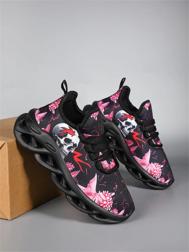 Women's Breathable Mesh Running Sneakers With Skull Pattern_voghion.com