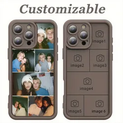 Personalized Multi - Image Custom Soft Phone Case - Silicone TPU Back Cover for iPhone 12 Mini (Brown)