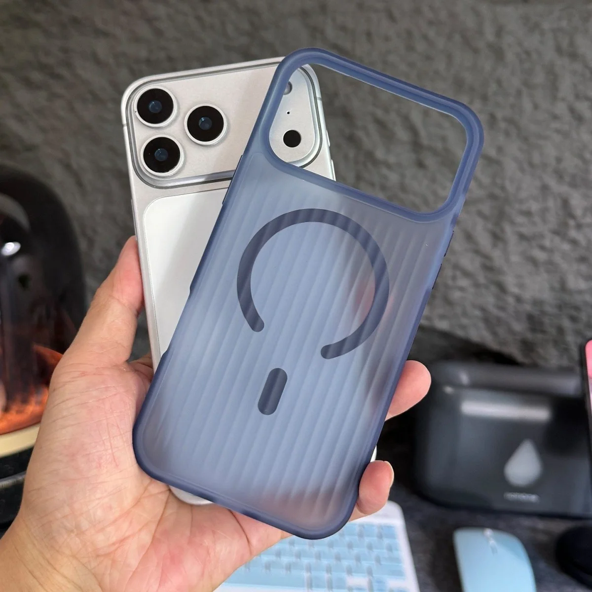 Frosted Magnetic Wireless Charging Phone Case with Stripe Corrugated Pattern