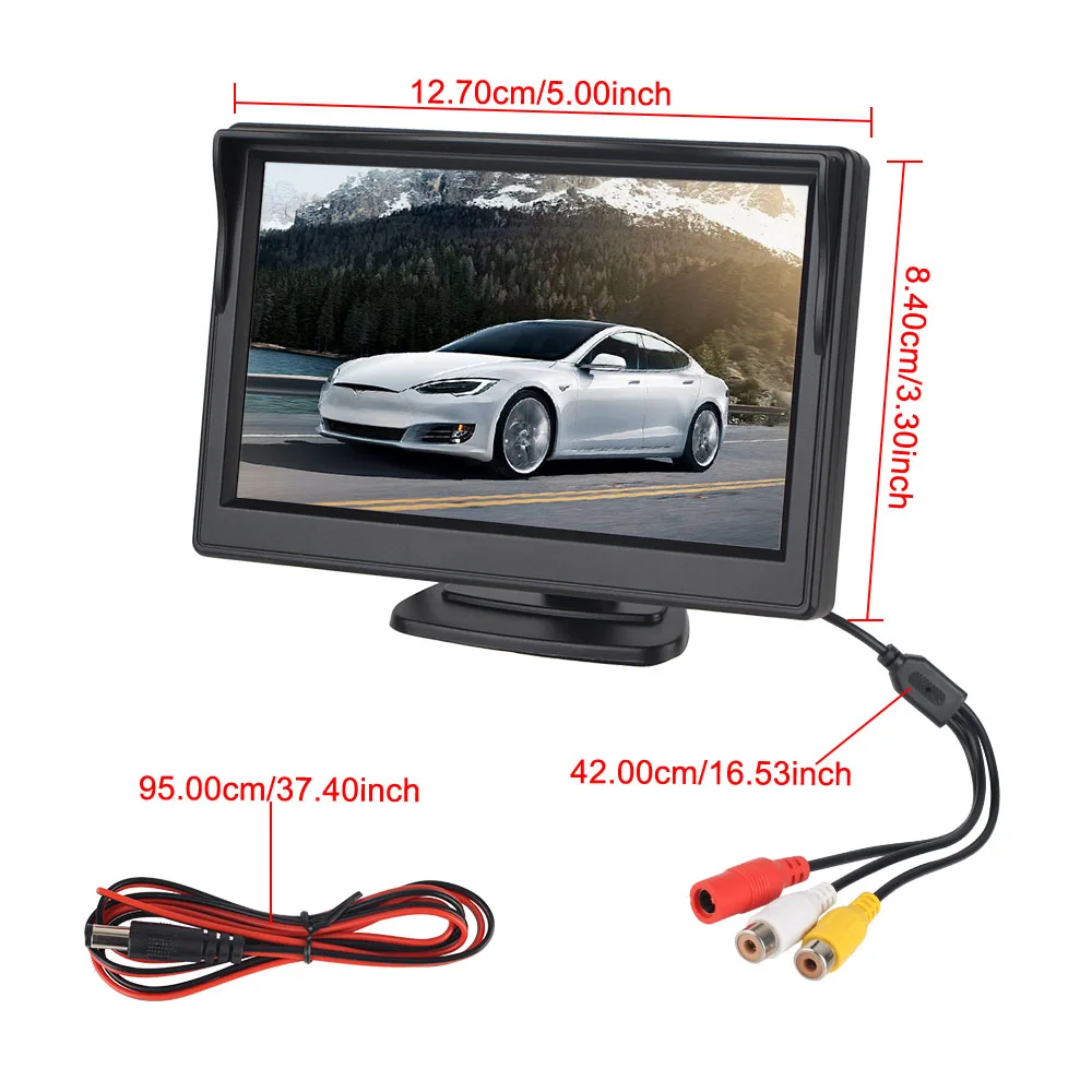 5 inch Reversing Parking Monitor For Reverse Rearview Camera 800*480 with 2 Video Input TFT LCD Screen Car Monitor HD