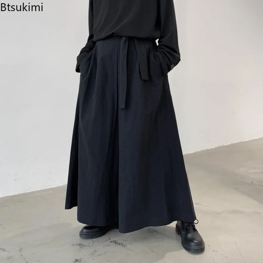 Wide Leg Pants Men Chinese Style Hanfu Kimono Tang Suit Casual Trousers
