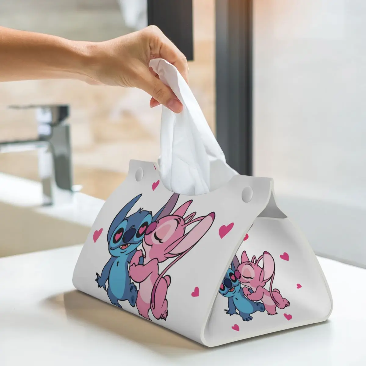 Custom Kiss Stitch Angel Tissue Box Holder Rectangular Cute PU Leather Facial Tissue Box Cover for Car Office 6