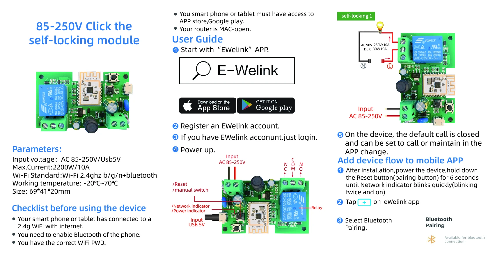 eWelink WIFi Smart DIY Switch Module 5V/85-250V ,Inching, Timer, Interlock Smart