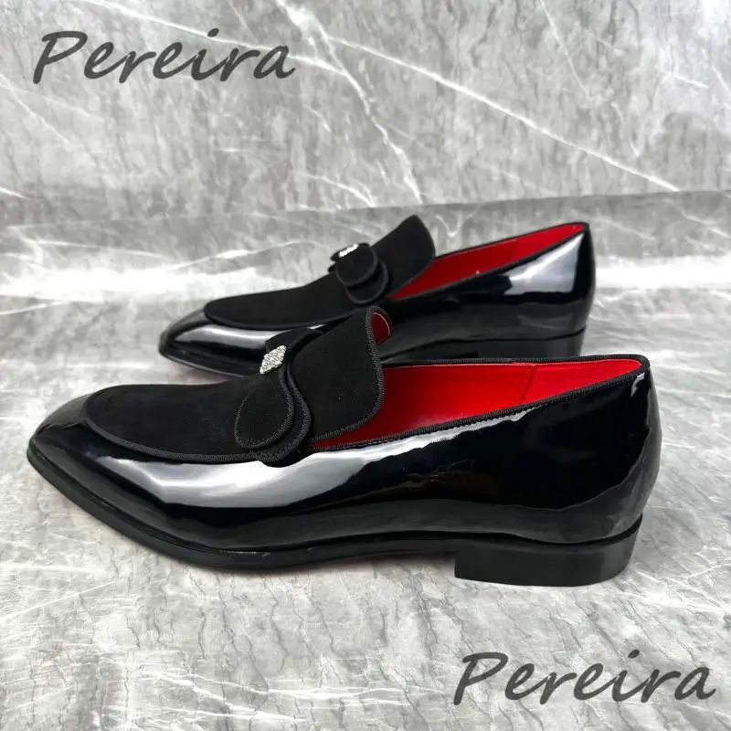 Bowknot Rhinestone Men Patent Leather Shoes British Style Black Luxury Formal Loafers High Quality Party Wedding Dress Shoes