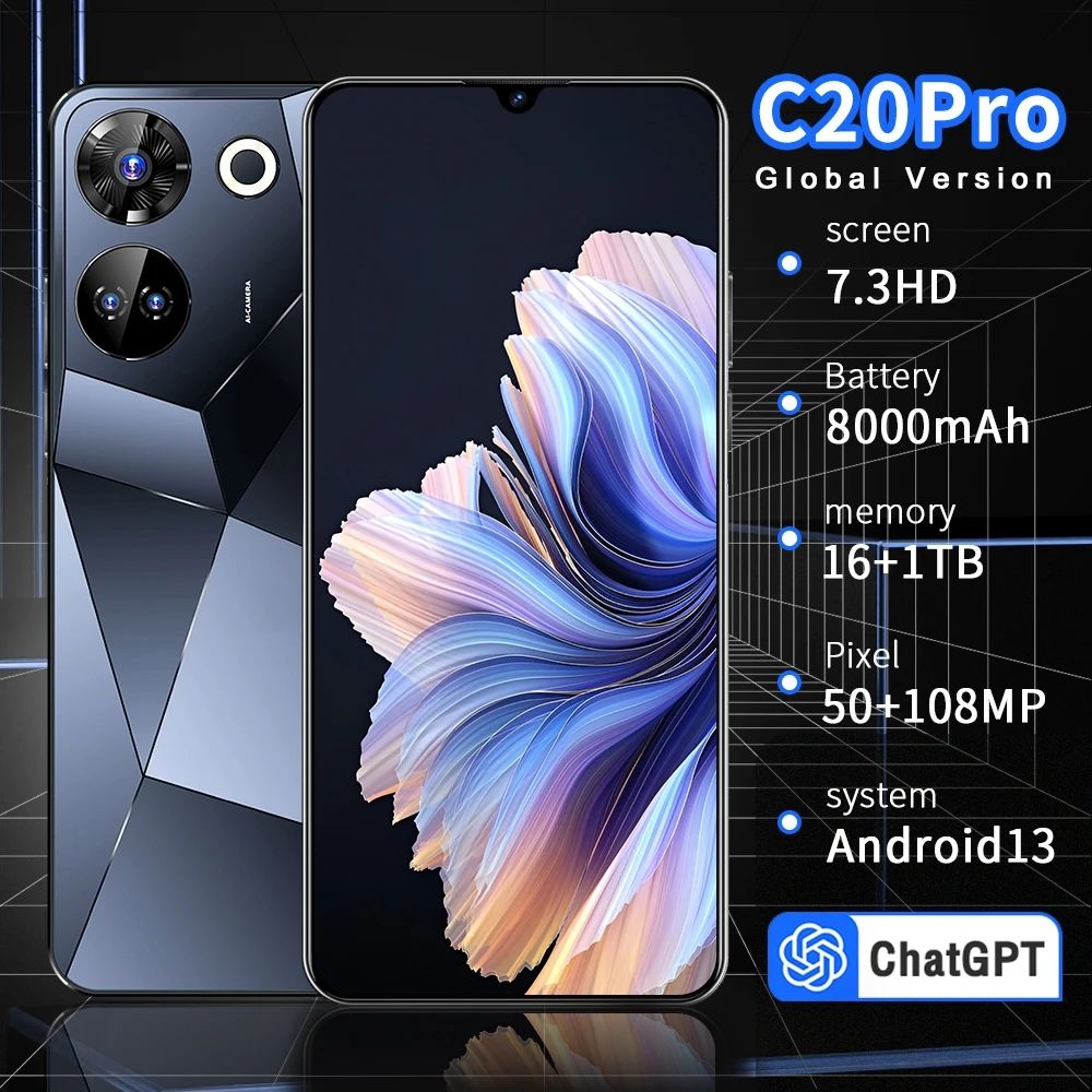 C20 Pro 7.3Hd Pollici Android 13 Smartphone 16Gb + 1Tb 8800Mah Global Edition 5G Gaming Phone Dual Sim Phone Dimensity 9300 Phone