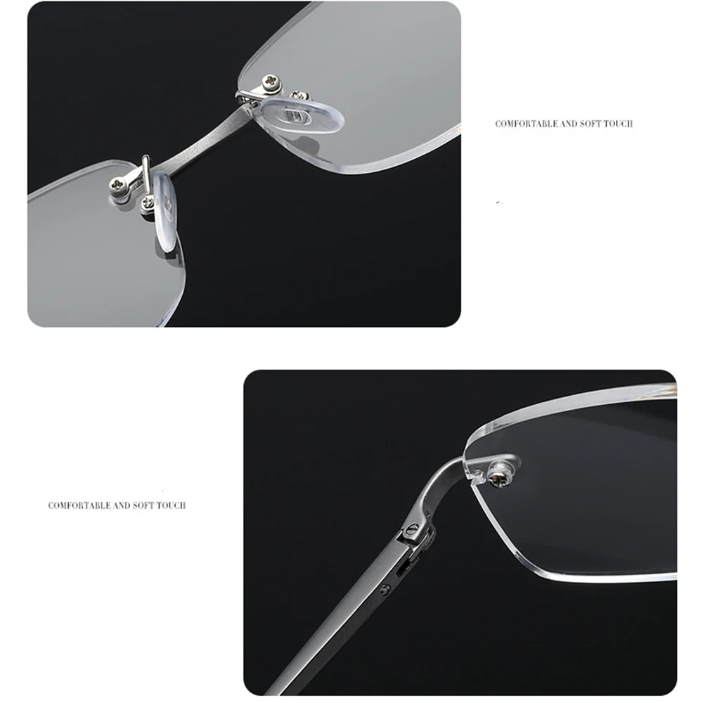 Men Ultra Light Rimless Reading Glasses Alloy Frame Anti Blue Presbyopic Glasses Men's Anti Fatigue Presbyopia Clear Glasses
