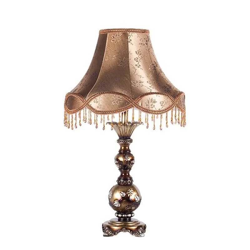

Modern decor Resin Table Lamp bedroom Home decor Bedding Decorative bronze base Desk Light European Table Fixture Fabric Shade