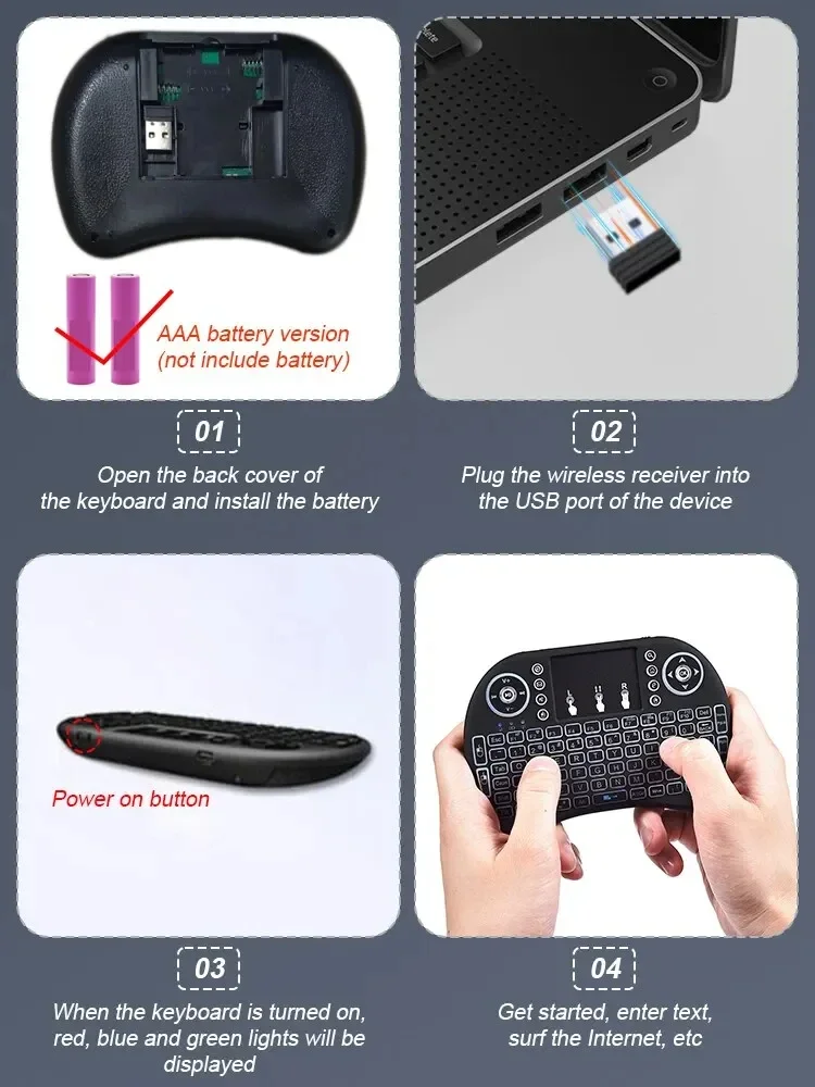 Backlit Mini Wireless For Laptop PC Touchpad Colorful Remote Control Mouse Keyboard Dry Battery/lithium Battery_voghion.com