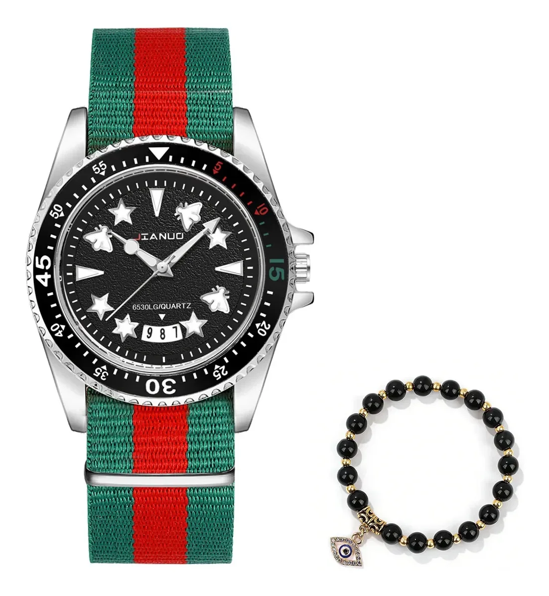 Elegant Quartz Watch with Calendar and Luminous Hands on a Stylish Nylon Strap