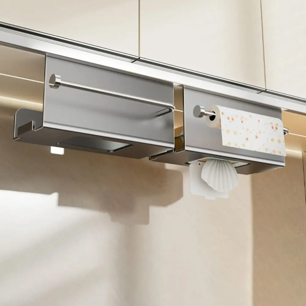 Carbon Steel Under Cabinet Paper Towel Holder Lengthen Storage Wall Mounted Roll Paper Holder Waterproof Rustproof