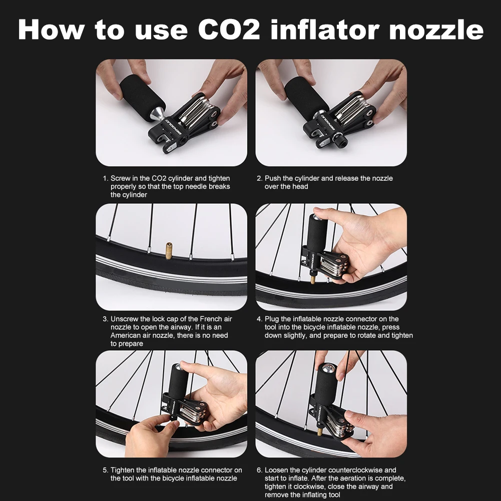 18-in-1 Bicycle CO2 Cylinder Pump Gas Nozzle with Screwdriver Wrench Chain Cutter Schrader &  Valve Bicycle Accessories