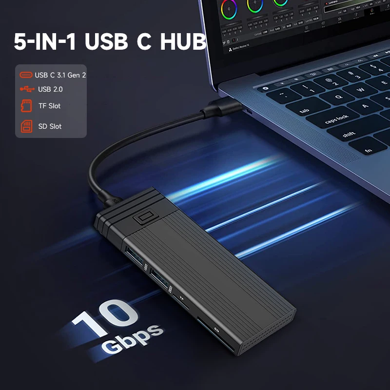 KingSpec USB HUB Enclosure 5-In-1 Docking Station USB C 3.1 HUB Compatible Hub 2.0