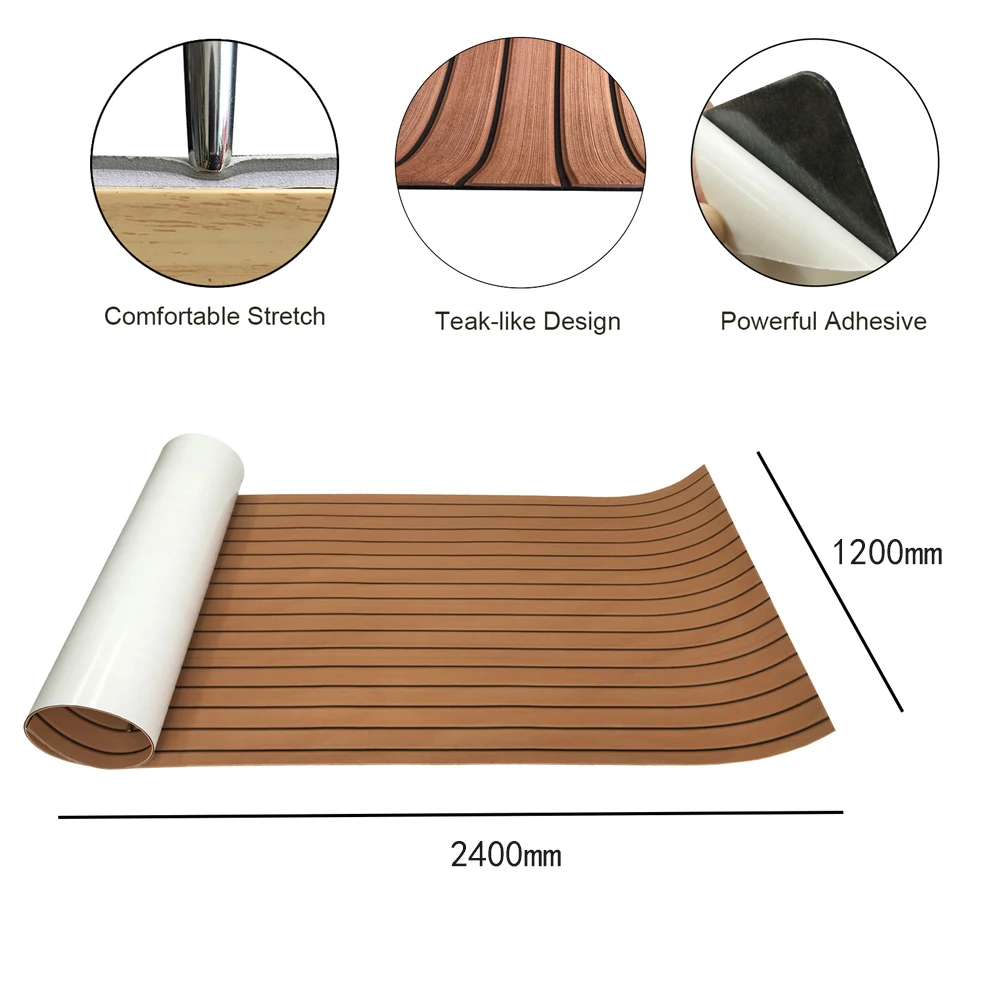 1200*2400mm Boat Flooring Sheet EVA Foam Marine Faux Teak Decking Carpet  Mats Non Slip Pontoon Brown Self Adhesive Yacht Pats