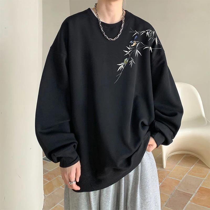 Autumn Winter Bamboo Long Sleeve Men O Neck Sweatshirts Fashion Simple 2xl Oversized Pullovers Daily Wear Red Festive New Year