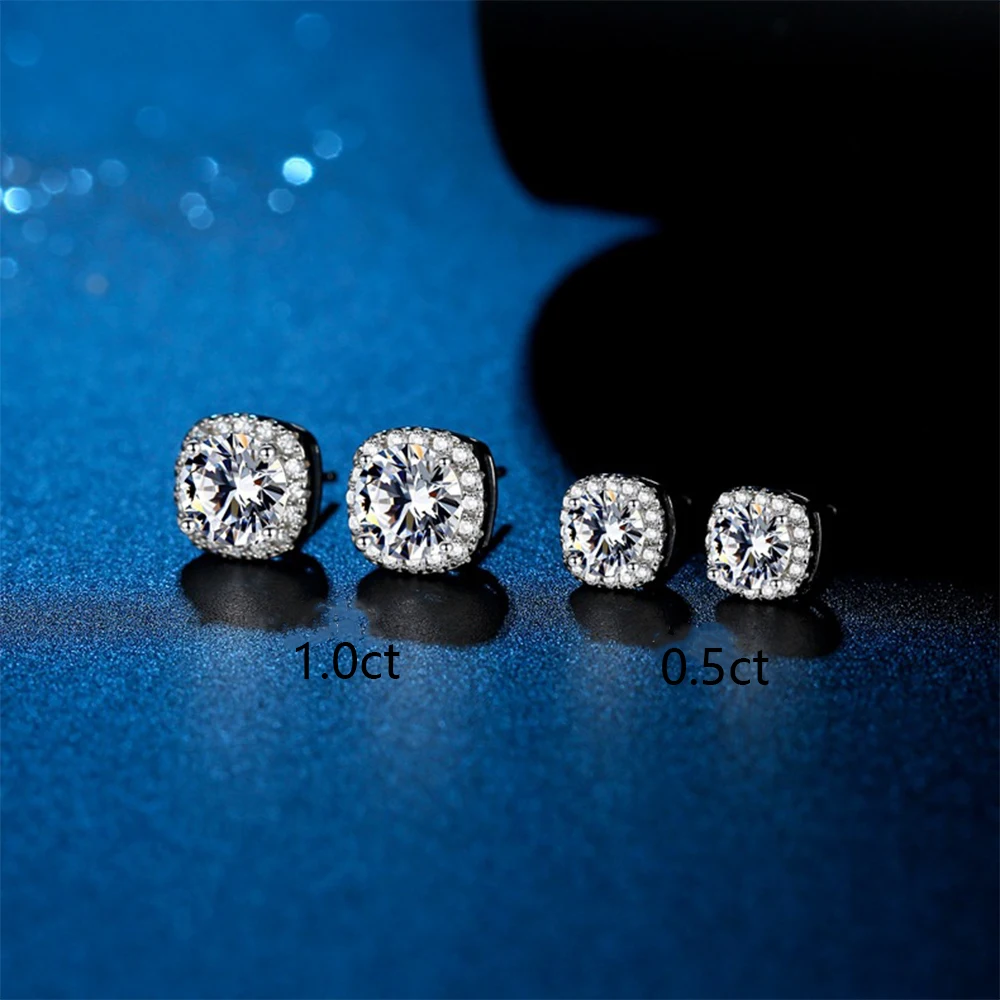 XSLJIAMEI 0.5ct 1.0ct 2.0ct D color Mossan Ear Stud S925 Silver Luxury Square Earwrap Wedding Premium Jewelry Gift